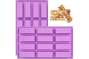 YXHZVON 2 Stück Müsliriegel Backform Silikon, 12 Mulden Rechteckige Seifenform, Antihaft-BPA frei Schokoladenform und spülmaschinenfest, 29.5 x 17 x 3cm (Lila)