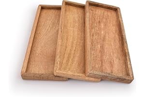 Samhita Lot de 3 Assiettes de Service Plateaux Décoratifs en Bois de Manguier avec Bord Surélevé pour Présenter des Fruits, des Collations, des Apéritifs, des Sushis, des Plats