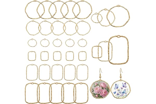 Sorcristy 36 st guldinfattningar för smyckestillverkning, hängsmycken med öppen rygg ihålig ram oregelbunden rektangel rund för gör-det-själv pressad blomma hantverk halsband armband örhänge