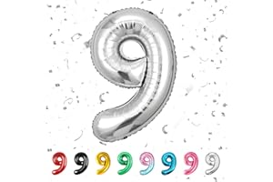 PARTYHAUSY Number 9 Balloons 9,Sliver 9 Balloon 40 Inch Giant Helium Foil Number Balloons for Boys Girls Party Decor Birthday Anniversary Graduation Party Decorations Supplies