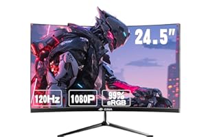 CRUA Ecran Gaming 24.5" 120Hz Courbé 2800R - Moniteur PC Full HD IPS - Temps de Réponse 1ms Freesync, Couleurs 100% sRGB, Protection des Yeux - Écran PC Bureau et Divertissement avec Ports HDMI VESA
