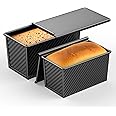 2 PCS Pullman Loaf Pan with Lid, 1Lb & 1/2 Lb Dough Capacity Bread Loaf Pans, Non-stick Coating, Carbon Steel Bread Mold, Bread Container, Toast Mold for Bakeware, Sandwich & Toast Oven Baking, Black