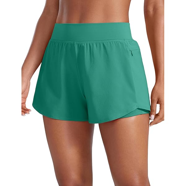 CRZ YOGA Dames Korte Sport Broek Running Broek Hoge Taille Fitness Sport Shorts Korte Broek met Rits Pocket Licht grijsachtig blauw L