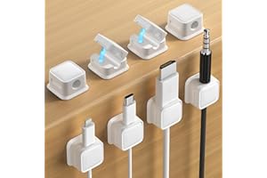 VOMEP 8 Pack Cable Clips, Adjustable Cord Organiser Holder Magnetic Strong Adhesive Wire Holder for Desk,Wire Charger Holder Neatly for Nightstand,Kitchen Appliances(White）