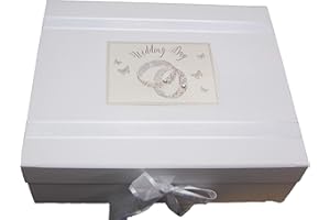 White Cotton Cards Patterned Wedding Rings, Wedding Day Large Keepsake Box (PWR2X)