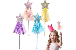 LiUiMiY Lot de 4 Princesse Baguette Étoile Fille Magique Baguette de Fee Pailleté pour Fête d'anniversaire Noël Halloween