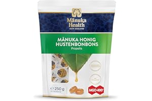 ‎MANUKA HEALTH Manuka Health - MGO 400 + Lutschbonbons mit Propolis 250 g - 100% Pur aus Neuseeland mit zertifiziertem Methylglyoxal Gehalt und Vitamin C Bonbons