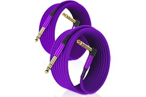 RUXELY Kabel Instrumentalny TRS 6M 2Pack,6.35 mm Złącze Kątowe 1/4" Typu Jack Wtyk Męski Stereofoniczny Przewód Audio,Zbalansowany Kabel Liniowy do Gitary Elektrycznej,Basu,Miksera,Mixer Keyboard