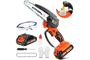 Olmlmo Mini Chainsaw Cordless 6 Inch, Electric Chain Saw with 2.0Ah Battery, Hand Held Protable Mini Saw for Tree Wood Branch Cutting, Battery Pruning Saw for Garden Household