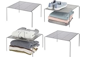 mDesign Dividing Shelf System with Storage Surface – Practical Bedroom Storage Unit for Shelves – Wardrobe Shelving for Bedroom, Bathroom or Kitchen – Set of 4 — Graphite