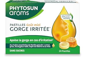 Phytosun Arôms - GOMMES Orange Eucalyptus GORGE SENSIBLE*- Huiles Essentielles - Menthe poivrée* - Adoucit la gorge en cas de gêne* - 30 Gommes, 60g