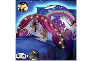 FLAYOR Dream Tents - Tente de Lit Enfants Tente de Rêve Pliable Pop Up Lit Tente Playhouse de Tente Enfant Jouer Tentes Cadeaux de Noël (Licorne+LED Chaîne)