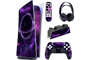 PlayVital Pegatina Completa para ps5 Edición Digital - Calcomanía Vinilo para Consola, Control, Estación de Recarga, Control Remoto y Audífonos, Adhesivo Piel (Espacio Profundo Púrpura)