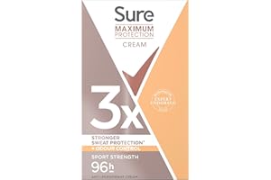 Sure Women Maximum Protection Sport Strength Antiperspirant Deodorant Cream Stick with 3x stronger* sweat protection for 96 hour sweat and odour protection 45 ml