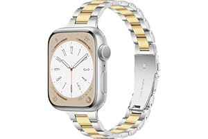 Vamyzji Metal Strap Compatible with Apple Watch Strap 41mm 40mm 38mm for Women/Men, Stainless Steel Slim Metal Gold Apple Watch Strap for SE, iWatch Series 9 Series 8 Serie 7 6 5 4 3 2 1(Silver/Gold)