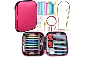 ONBAGLST 57pcs Aluminium Rundstricknadeln Set mit ergonomischen Griffen, 13 Größe austauschbare Häkelnadeln mit Aufbewahrungsbox für kleine Projekte