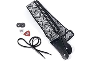 KLIQ MUSIC GEAR KLIQ Vintage Woven Guitar Strap for Acoustic and Electric Guitars | '60s Jacquard Weave Hootenanny Style | 2 Rubber Strap Locks Included
