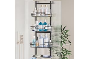 HapiRm Shower Caddy Hanging Black - 4 Tier Over Door Shower Caddy with 2 Soap Holders, Adjustable Bathroom Shelf with 22 Hooks, Rustproof Easy Installation Shelf Organiser Hanging for Bathroom