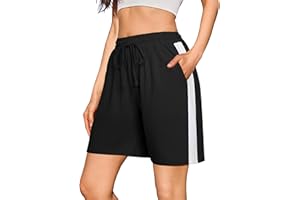 Litherday Pantalones Cortos Mujer Cintura Alta Verano Deporte Algodón con Bolsillos y Cordón Ajustable para Yoga Fitness Running Gimnasio S-XXL