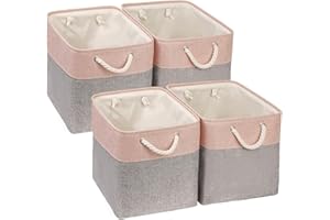 Mangata Fabric Storage Baskets,33 x 38 x 33cm Large Foldable Storage Boxes for Organizing Clothes Shelf Nursery Closet(Grey/Pink, Set of 4)