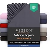 VISION Fitted Sheet - 100% Cotton - Single Bed (90 x 190 cm) - Elasticated Corners - Fits Mattresses up to 25 cm - Oeko-Tex C