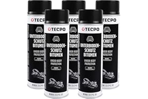TECPO Unterbodenschutz Bitumen 5x 500ml schwarz Steinschlagschutz UBS Versieglung Spray Schutz vor Steinschlag, Rost, Chemikalien mit Anti-Dröhn-Wirkung