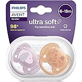 Philips Avent Ultra Soft Pacifier, 6‑18 Months for Baby Girls, 2&rsquo; Pack, Orthodontic Silicone, FlexiFit Shield, Ultra Soft,