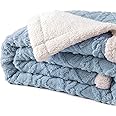 Fabienne Jacquard Sherpa Blanket Single Size Twin Plush Bed Blanket Single 160x220cm Flannel Fleece Reversible Lamb Blanket - Warm and Plush Throw Blanket for Bed Sofa Travel Couch (Blue Grey)