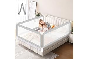 ‎IKODM Ikodm Bettgitter 200cmx2+180cmx1, Bettgitter Rausfallschutz Bett Klappbar mit U-förmige Basis, Bettschutzgitter Kinderbettgitter Höhenverstellbar 68-95cm für Kinder & Elternbetten, Grau