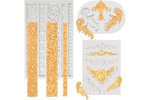 TLZUMT 3 Stück Fondant Silikonform Silikon Kuchen Schimmel Backform Silikonformen Retro Relief Silikon 3D Schokoladenformen für Cake Border Decoration, Dessertdekoration, Süßigkeiten, Seife
