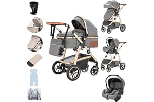 Zkiprm Baby Stroller 3-in-1, Travel System Includes Car Seat, Pushchair and Pram, Compact Stroller with Adjustable Armrests, Impact Protection, Landscape High Aluminum Frame