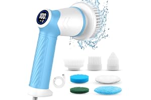 HAKSIMEY Electric Spin Scrubber cordless,IPX7 Waterproof Electric Cleaning Brush with 7 Replacement Heads, Intelligent 2 Speed Shifting,Electric Scrubber for Bathroom,Kitchen,Tile,Garden,Floor/car