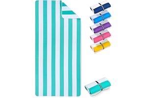 Fit-Flip Ręcznik plażowy XXL — Ręcznik plażowe z mikrofibry duży i lekki — Ręcznik z mikrofibry z recyklingu — turkusowy-biały paski 200x90cm