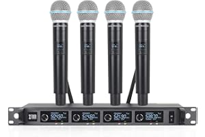 XTUGA Micro sans Fil Professionnel, Micro Karaoke UHF Système de Microphones sans Fil à 4 Canaux, Construction Entièrement Métallique, Fréquence Fixe A140