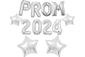 AXLTHK Prom Decorations 2024,Graduation Decorations,16 inch PROM 2024 Letter Balloons as Graduation Banner 4 Pcs Foil Star Balloons Backdrop Banner Photo Booth Props for Grad Leavers Party (Silver)