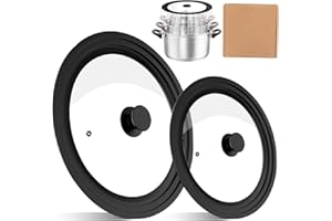 LEKEFETO 2 tapas universales para sartenes de 16/18/20 cm de diámetro y 24/26/28 cm para ollas, tapas de cristal para sartenes con borde de silicona resistente al calor, tapas de olla para cocinar