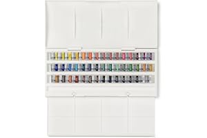 WINSOR & NEWTON Winsor and Newton. Acuarela Cotman, set de estudio, 45 medias sartenes y 1 pincel redondo para acuarela Cotman