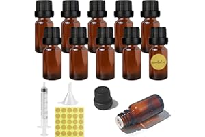 Furuising 10 Pezzi 10ml Amber Bottiglie per Oli Essenziali, Riutilizzabile Flaconi di Vetro Ambrato, Piccole Flacone Contagocce in Vetro con Siringa per Oli Essenziali Profumo Aromaterapia