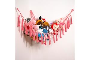 JONTELL Stuffed Animal Hammock Teddy Bear Net Plush Holder Soft Toy Storage Organizer Boho Macrame Toy Holder-Pink