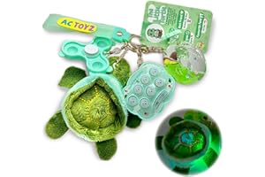 AC TOYZ Comfort Keychain® The Little Turtle - Sensory Keychain, Fidget Toy, LED Light-Up Plushie, Squashy, Whack-A-Mole Game, Liquid Keychain