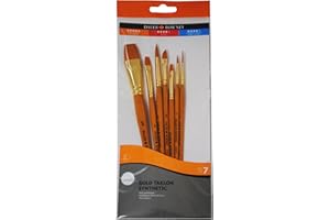 DALER ROWNEY Daler-Rowney Simply, Pincel Acrílico, Pelo sintético Gold Taklon, Mango Corto, Bolsa de polietileno, Set 7 pinceles surtidos