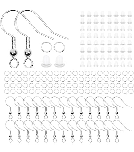 Jagowa Kit di 600 accessori per la creazione di orecchini, ganci per orecchini placcati in argento 925, materiali per orecchini fatti a mano, retro trasparente di sicurezza, anello aperto (oro