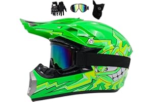 MTQCBDHY Kid Motocross Helmet, With Goggles Mask Gloves, Youth Motorbike Helmet, Full-Face Off Road MX Motorcycle Helmet Dirt Bike ATV Scooter MTB BMX Downhill Quad Bike Enduro Racing Helmet