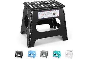 HOUSE DAY Klapphocker faltbar 27cm Schwarz, Stabiler Tritthocker Klappbar mit Anti-Rutsch-Füßen & Tragegriff, Platzsparend Hocker Klappbar, 150kg Belastbarkeit für Küche, Bad, Kindzimmer, Camping