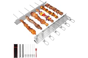 LALAGO 41,3cm Spiedini per Griglia Kabob Con Supporto, Lunghi in Acciaio Inox, Barbecue Cornice Con Spazzola e Sacchetto per Barbecue a Carbonella ed Elettrici (6 Pezzi)
