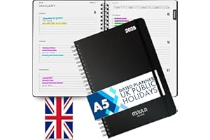 MILULA STUDIOS 2026 Diary Week to View – A5 Dated Planner - Minimalist Weekly & Daily Planner Inspires Productivity – A5 Week To View - Home, School & Office, Hard Back - January to December Diary 2026