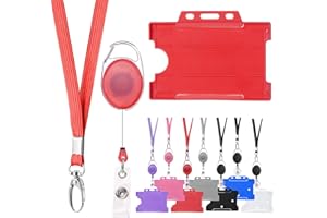 Vicloon Uchwyt na dowód osobisty, 1 x wysuwana smycz i uchwyt na identyfikator, zestaw zawiera uchwyt na dowód osobisty, smycz na szyję i chowany kołowrotek (czerwony)