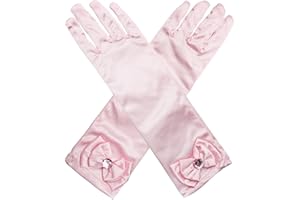Husalsea Kinder lange Handschuhe, Schleife mit Diamanten Handschuhe, Prinzessin Satin Handschuhe, geeignet für Hochzeit Blumenmädchen, Geburtstag, Urlaub Feier, Kostüm Party Zubehör Handschuhe