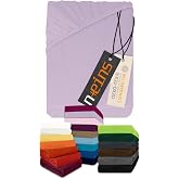 npluseins Fitted Sheet 80 x 190, Fitted Sheet 90 x 190 cm, Adjustable, 100% Cotton, 159.192, Many Colours + Sizes &ndash; Purple