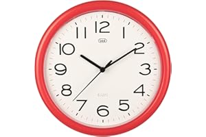 Trevi OM 3301 Orologio da Parete Silenzioso 24cm, Movimento Continuo SWEEP Senza Tic-Tac, Design Moderno e Minimalista, Ideale per Casa e Ufficio, Funzionamento con Batteria AA, Rosso